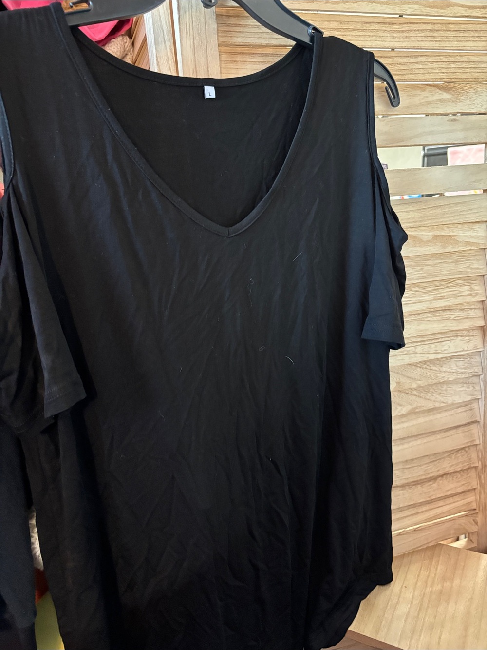 Black Cold-Shoulder V-Neck Women's Top Large